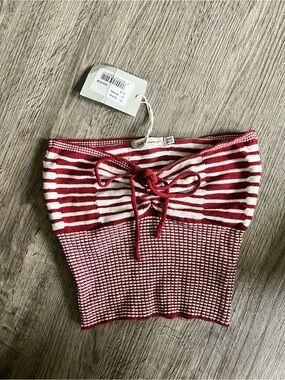 Suite Benedict Striped Knit Tube Top in Red and White